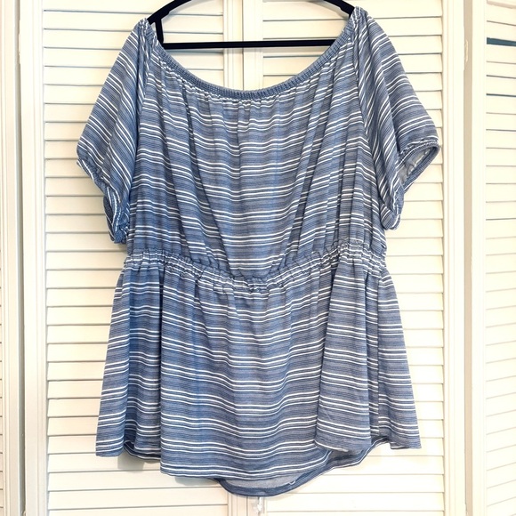 NWT Lane Bryant Striped Convertible Off-The-Shoulder Peplum Top Blue 22/24 - Picture 4 of 8
